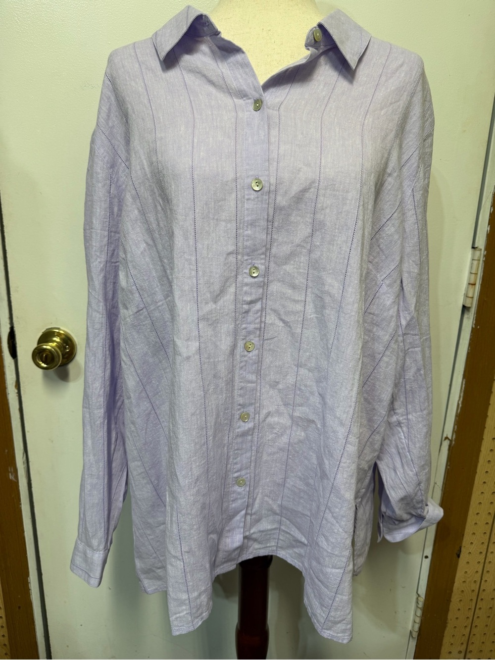 J. Jill Love Linen Cotton Shirt Blouse 3X Purple Lavender Button Front L/S Seam